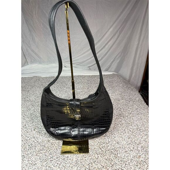 Brighton Kismet Black Croc-Embossed Leather Shoulder Bag for Women - Picture 1 of 12